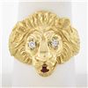 Image 1 : Mens 14k Yellow Gold.13 ctw Ruby Diamond Eyes Detailed Textured 3D Lion Head Rin
