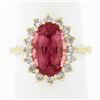 Image 1 : 14k Gold 4.30 ctw Oval Pink Tourmaline w/ Brilliant Diamond Halo Engagement Ring