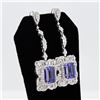 Image 2 : 10.95 ctw Tanzanite and 6.79 ctw Diamond 14K White Gold Dangle Earrings