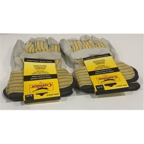 2 PCS CONDOR GRAIN LEATHER COWHIDE GENERAL PURPOSE GLOVES PALM LINED ONE SIZE NEW