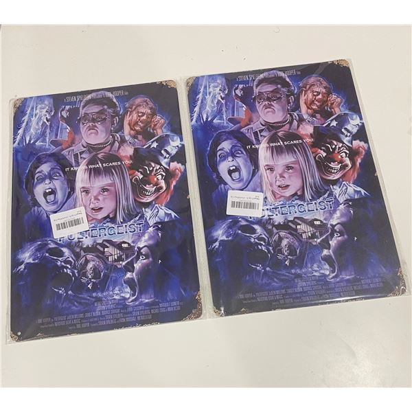 2PCS POLTERGEIST 1982 HORROR VINTAGE METAL TIN SIGN 8 X 12 INCHES NEW