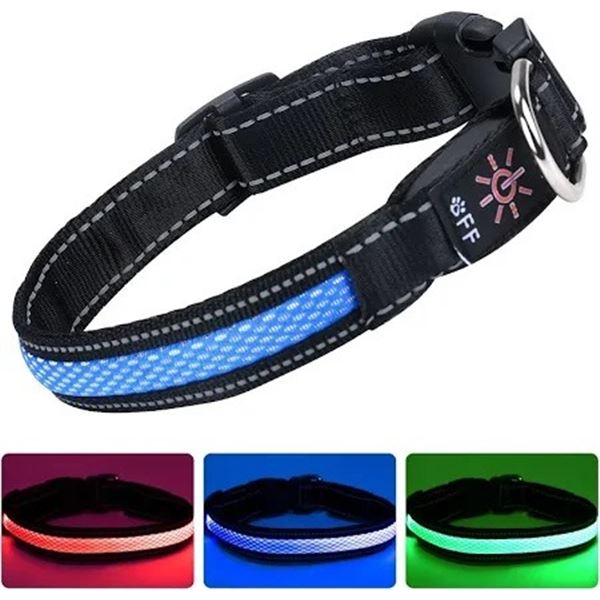 REFLECTIVE LIGHT UP DOG COLLAR RECHARGEABLE DOG GLOW COLLAR WATERPROOF BLUE LARGE NEW