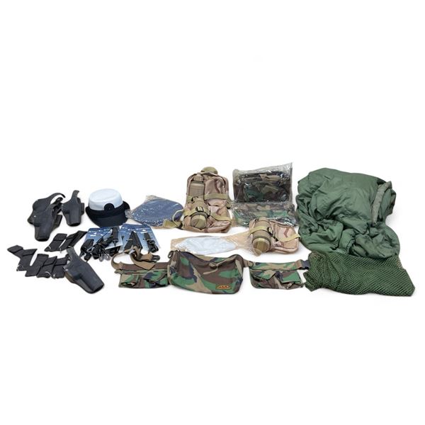Sleeping Bag, Bianchi Size 15 Holsters X 4, Parklands Fanny Pack X 3, Water Carriers X 3