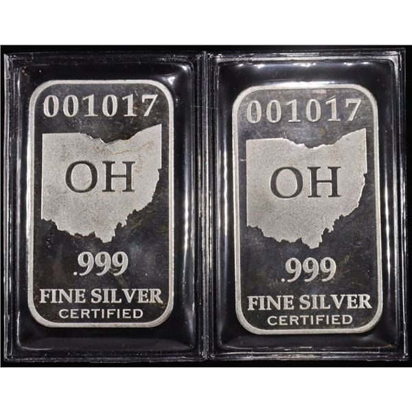 (2) 1 OZ .999 SILVER OHIO BARS