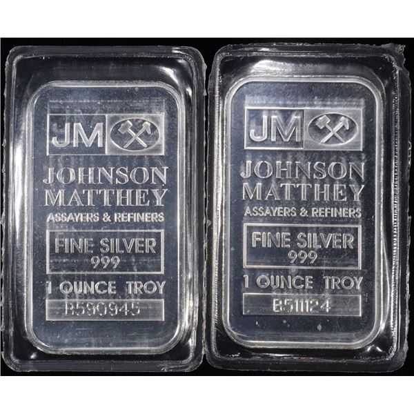 (2) 1 OZ .999 SILVER JOHNSON MATTHEY BARS