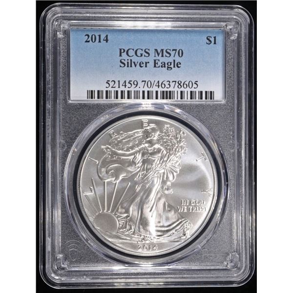 2014 AMERICAN SILVER EAGLE PCGS MS70