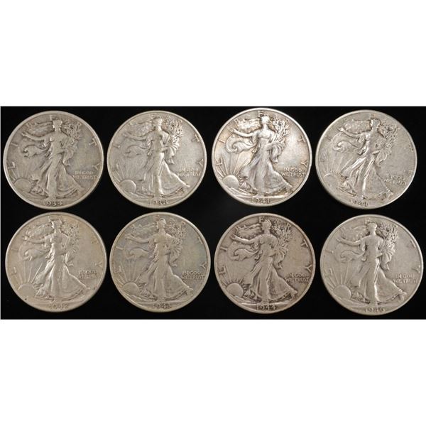 8 WALKING LIBERTY HALVES XF