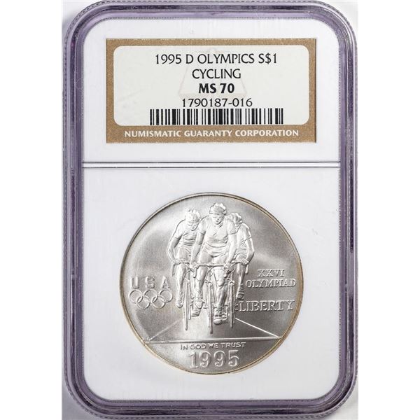 1995-D $1 Olympics Cycling Commemorative Silver Dollar Coin NGC MS70
