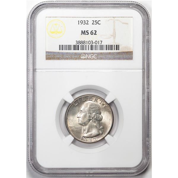 1932 Washington Quarter Coin NGC MS62 Nice Toning