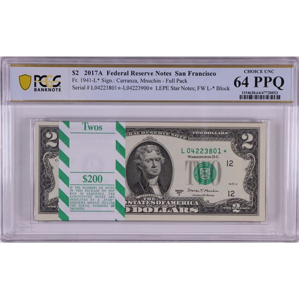 Pack 2017A $2 Federal Reserve STAR Notes SF Fr.1941-L* PCGS Choice Uncirculated 64PPQ