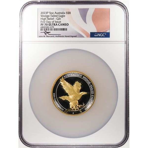 2023P Australia $8 Wedge-Tailed Eagle HR 5 oz Silver Gilt Coin NGC PF70 UC FDOI