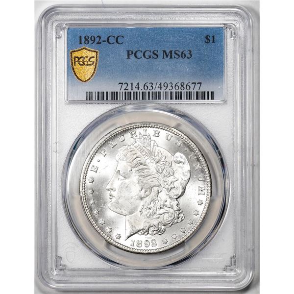 1892-CC $1 Morgan Silver Dollar Coin PCGS MS63