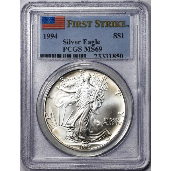 1994 $1 American Silver Eagle Coin PCGS MS69 First Strike