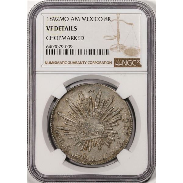 1892MO AM Mexico 8 Reales Silver Coin NGC VF Details Chopmarked