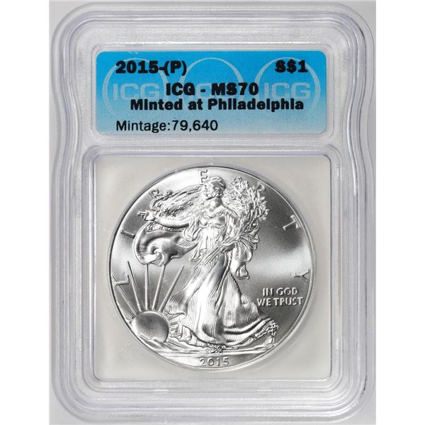 2015-(P) $1 American Silver Dollar Coin ICG MS70 Philadelphia