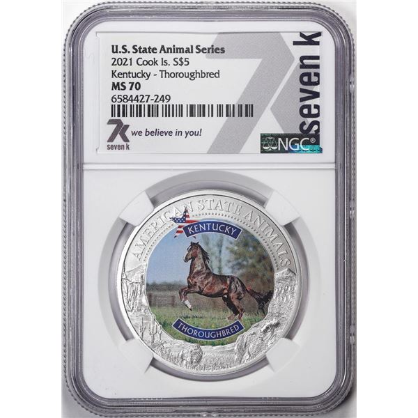 2021 Cook Islands $5 Kentucky Thoroughbred Silver Coin NGC MS70