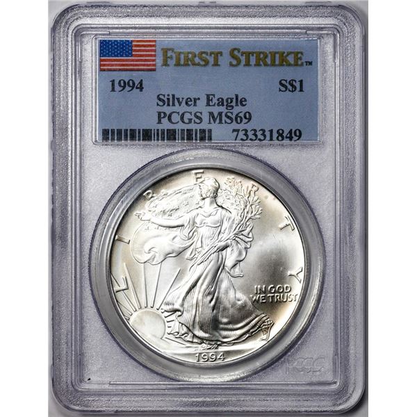 1994 $1 American Silver Eagle Coin PCGS MS69 First Strike