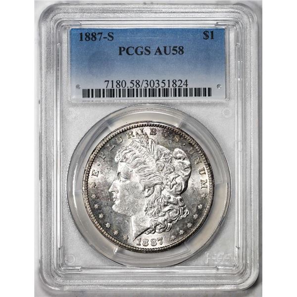1887-S $1 Morgan Silver Dollar Coin PCGS AU58
