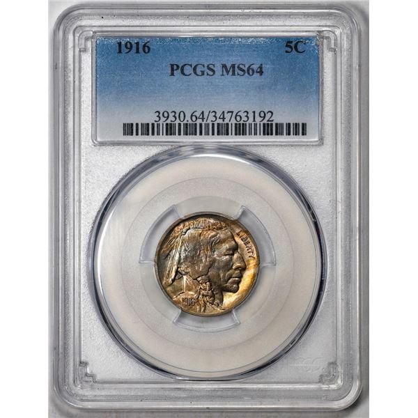 1916 Buffalo Nickel Cent Coin PCGS MS64 Amazing Toning