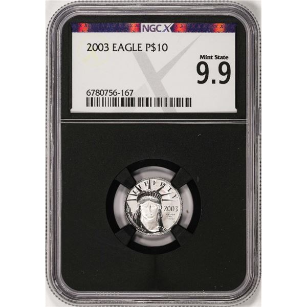2003 $10 Platinum American Eagle Coin NGCX Mint State 9.9