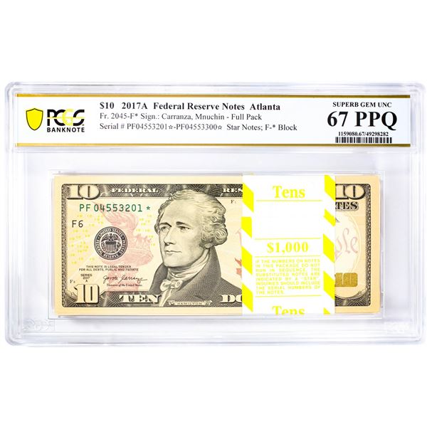 Pack of 2017A $10 Federal Reserve STAR Notes ATL Fr.2045-F* PCGS Superb Gem UNC 67PPQ