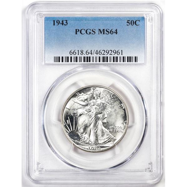 1943 Walking Liberty Half Dollar Coin PCGS MS64
