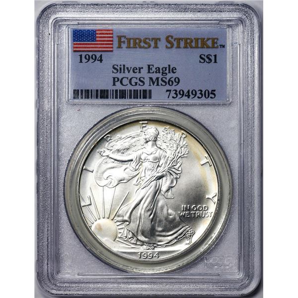 1994 $1 American Silver Eagle Coin PCGS MS69 First Strike