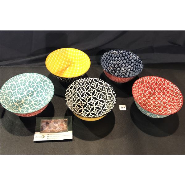 Lot of 5 Dowan Ceramic Cereal Bowls - New