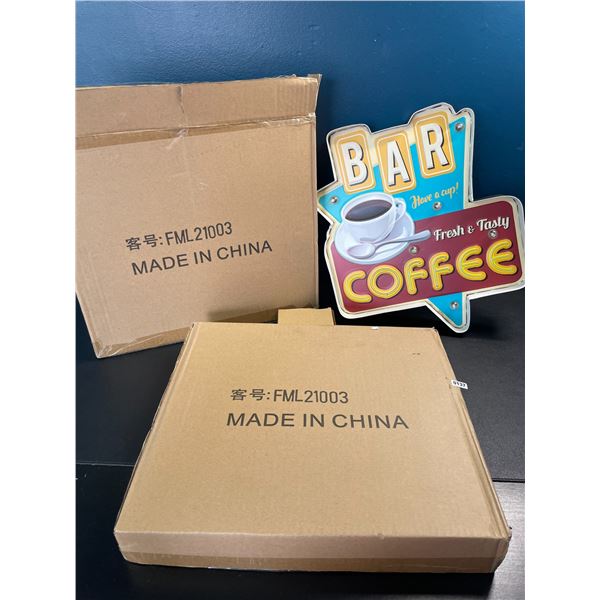 Lot of 2 Retro Light-Up Coffee Signs for Home/Kitchen/Bar - Brand New