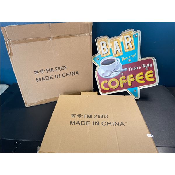 Lot of 2 Retro Light-Up Coffee Signs for Home/Kitchen/Bar - Brand New