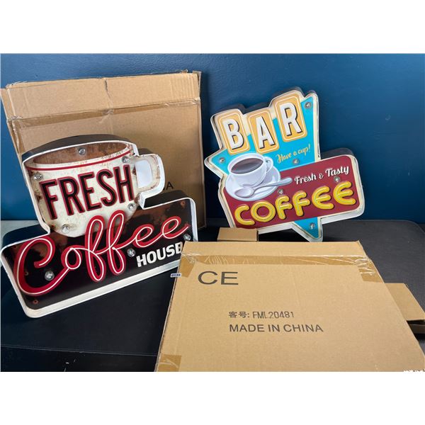 Lot of 2 Retro Light-Up Coffee Signs for Home/Kitchen/Bar - Brand New