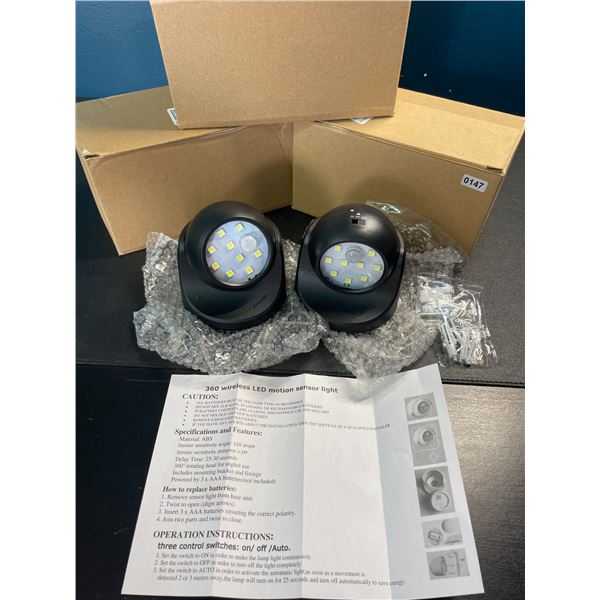 Lot of 3 Boxes of 360-Degree Wireless LED Motion Sensor Lights - 2 Per Box/6 Total - Brand New!