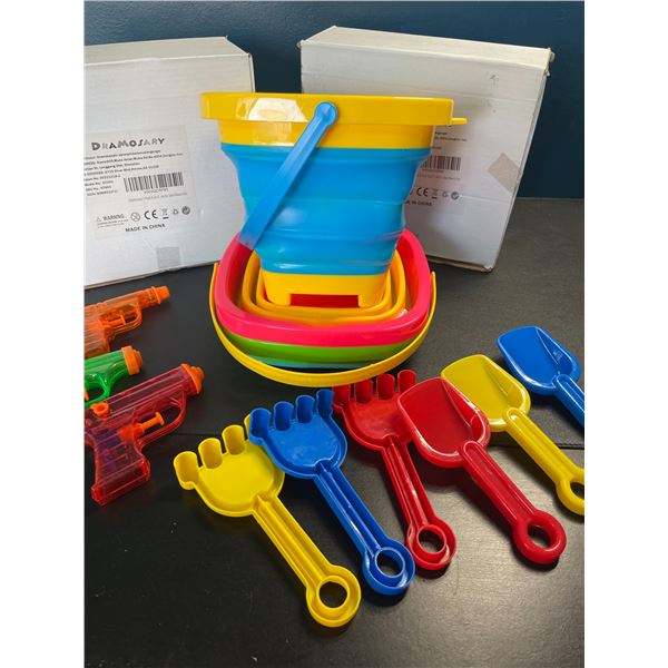 Lot of 2 Kids Foldable Silicone Bucket/Shovel Outdoor Play Sets - 3 Per Box/6 Total - Brand New!