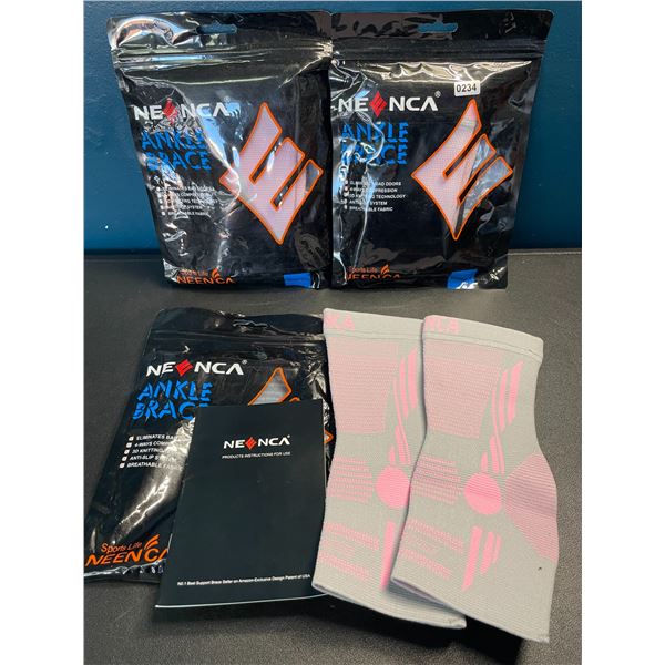 Lot of 3 Packs of Neenca Ankle Braces - 2 Per Pack/6 Total - Brand New