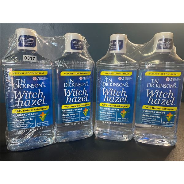 Lot of 4 T.N. Dickinson's Witch Hazel - Clinical Grade 100% Natural Astringent For Face & Body 16 oz