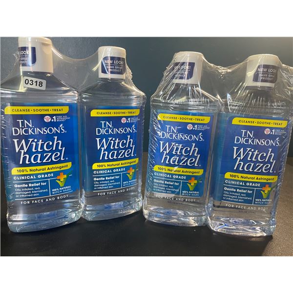 Lot of 4 T.N. Dickinson's Witch Hazel - Clinical Grade 100% Natural Astringent For Face & Body 16 oz