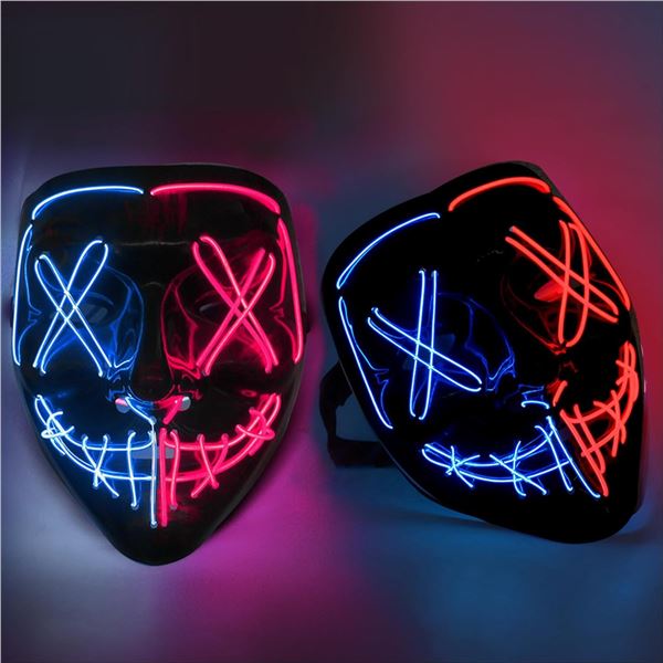 Lot of 4 LED Light-Up Halloween/Cosplay Face Masks - Brand New