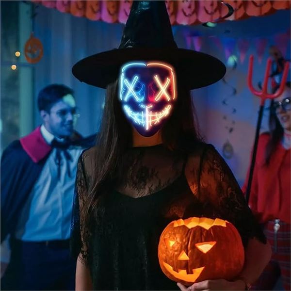 Lot of 4 LED Light-Up Halloween/Cosplay Face Masks - Brand New