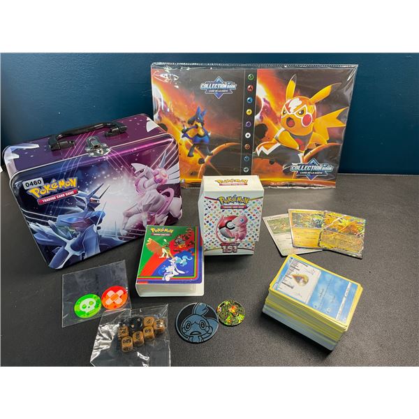 Lot of 1 Pokemon Card Binder + 140 Authentic Pokemon Cards (3 Shiny) + Storage Tin/Accessories
