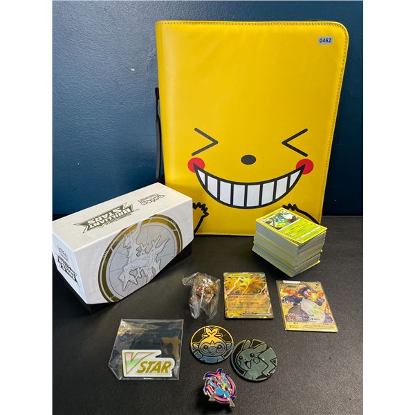 Lot of 1 Pokemon Card Binder +200 Authentic Pokemon Cards (1 Shiny) + ETB Box/Accessories