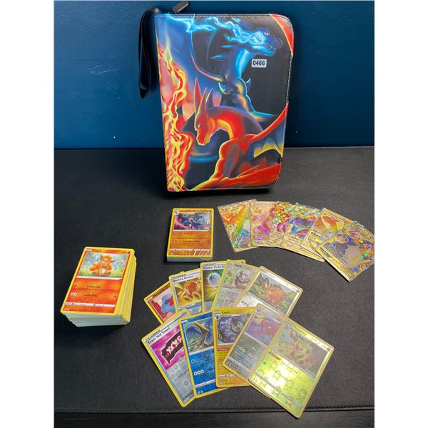 Lot of 1 Leather Pokemon Binder + 140 Authentic Pokemon Cards (10 Shiny) + Accessories