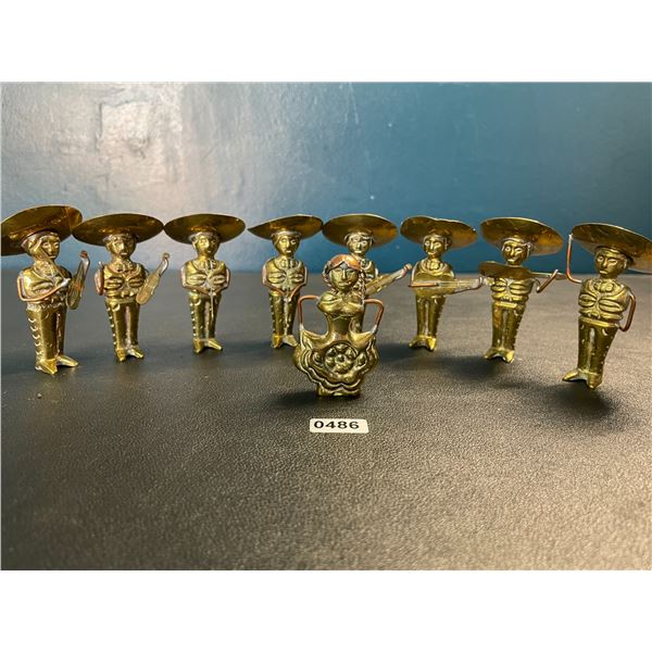 Lot of 9 Assorted Vintage Mini Brass Mariachi Band Figurines