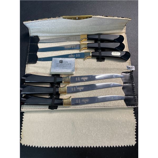 Lot of 1 Set of Vintage GLO-HILL of Canada Gold'n & Ebony Steakmates Steak Knives - Set of 6