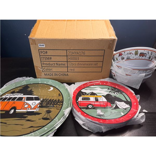 Lot of 1 12 Piece Dinnerware Set - VW Inspired Camp Design - BRAND NEW!