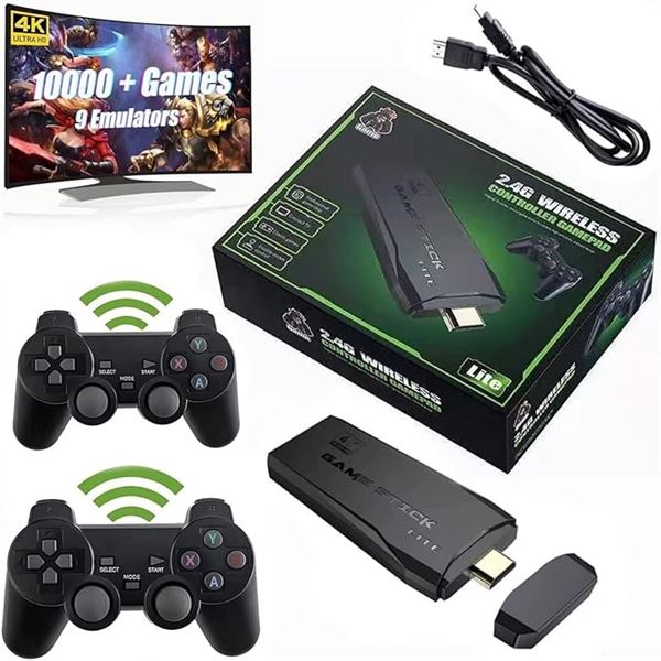 Lot of 1 4K Plug & Play Wireless Game Stick w/ 2 Controllers - Loaded with Retro Games - Brand New!