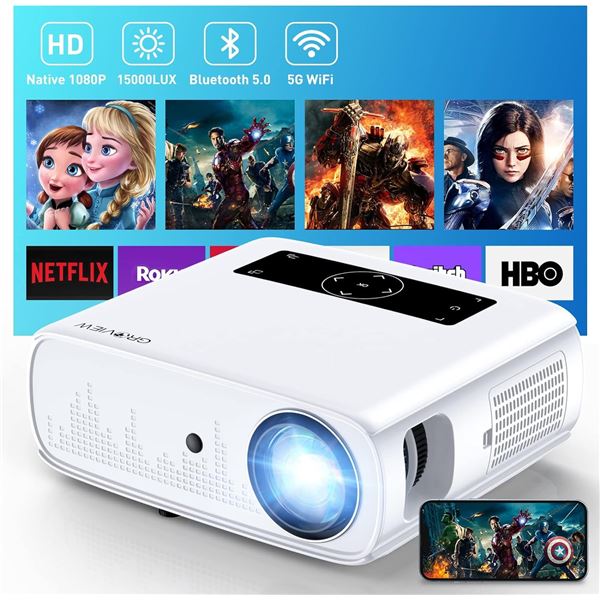 Lot of 1 Groview WiFi 4K LED Projector (Model: JQ818C) w/ Bluetooth Support - Brand New