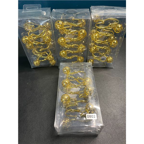 Lot of 4 Boxes of Shower Curtain Rings - Gold Colour - Brand New