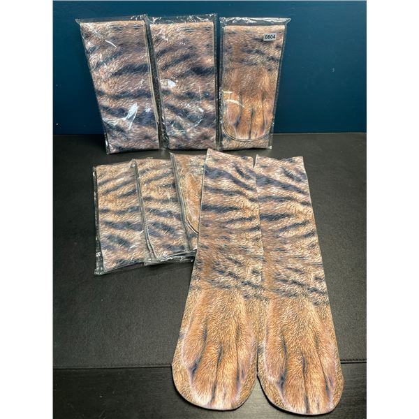 Lot of 7 Packs of Animal Paw/Tiger Paw Socks - Brand New