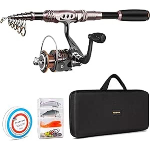 Lot of 1 Plusinno Fishing Rod and Reel Combo Set with Case - Brand New