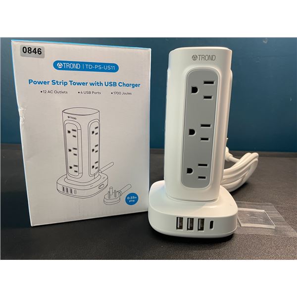 Lot of 1 Trond 12-Outlet Power Strip Tower with USB Charger - Brand New